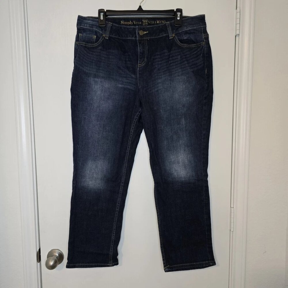 Simply Vera Vera Wang Women's Straight Ankle Crop Jeans Size 16 Blue Dark Wash